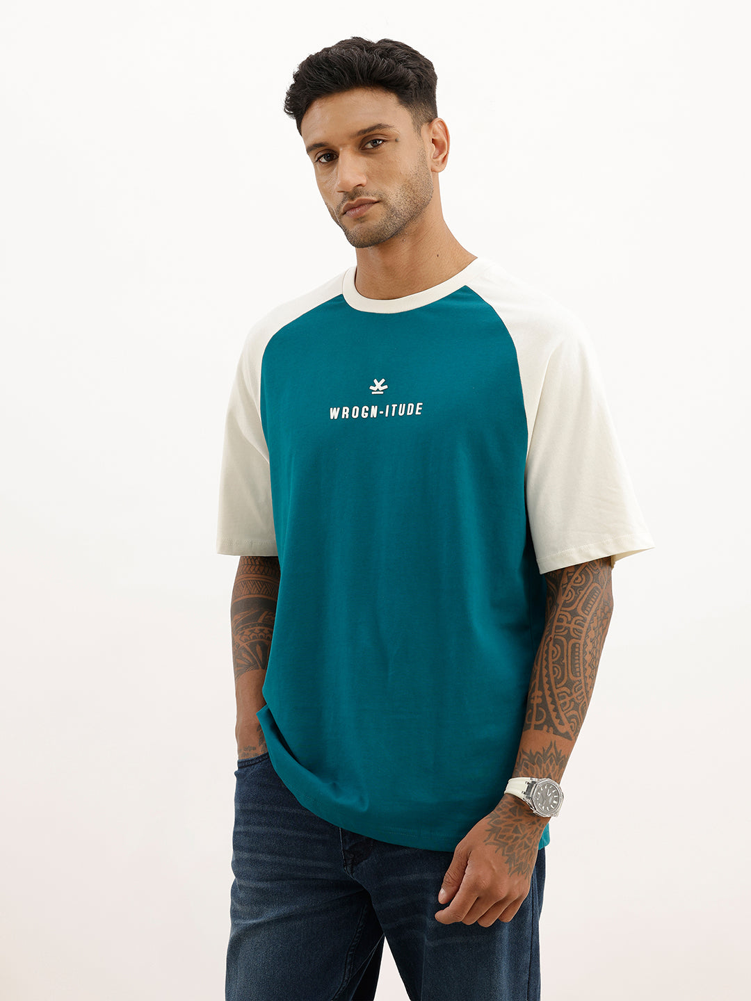 Classic Colourblock Raglan Collar T-Shirt | Green