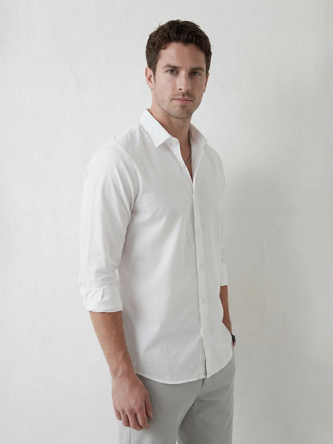 Solid Slim Fit Full Sleeve Shirt | White