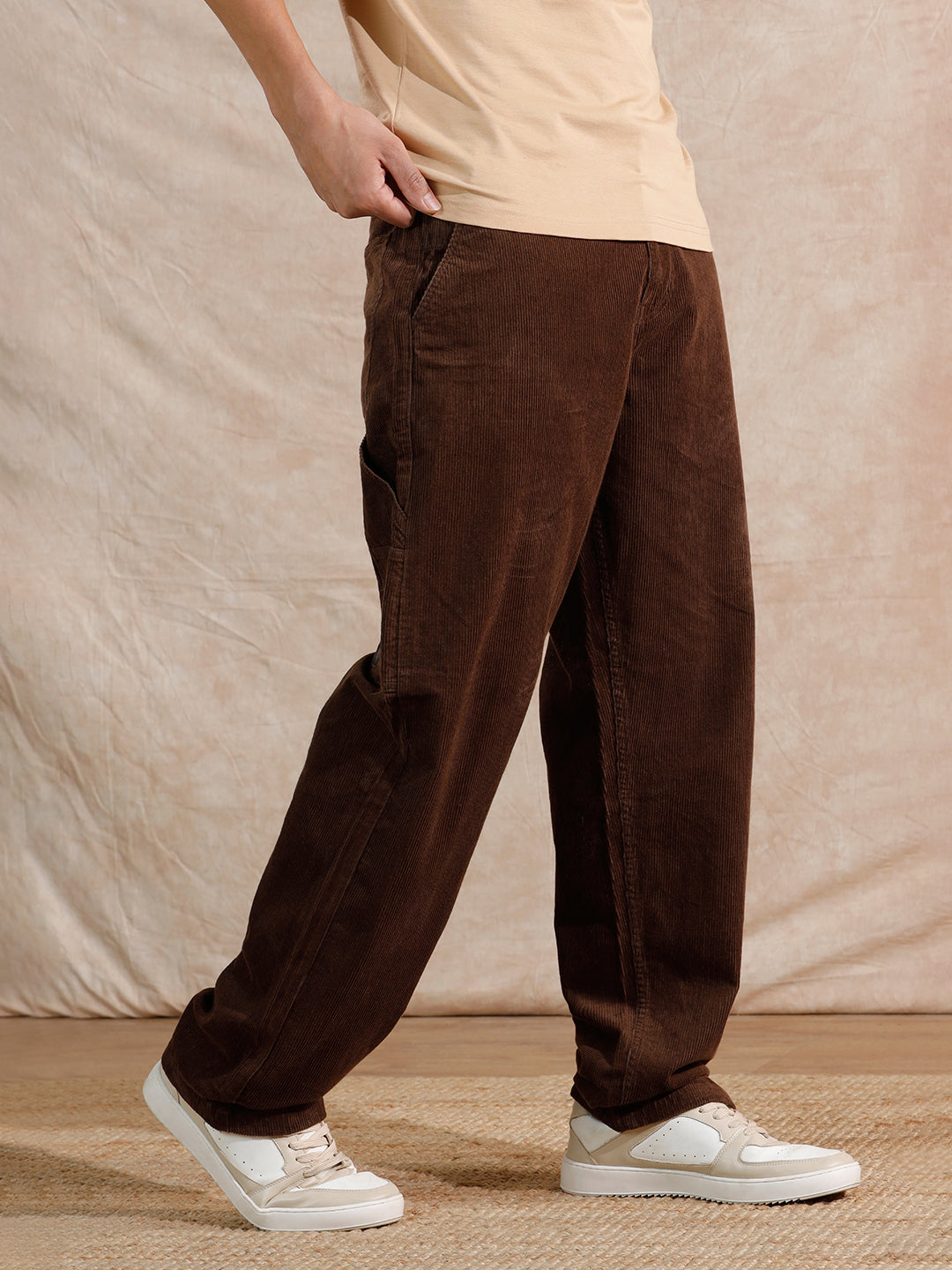 Loose Fit Baggy Corduroy Pants Men Brown Baggy Corduroy Trousers