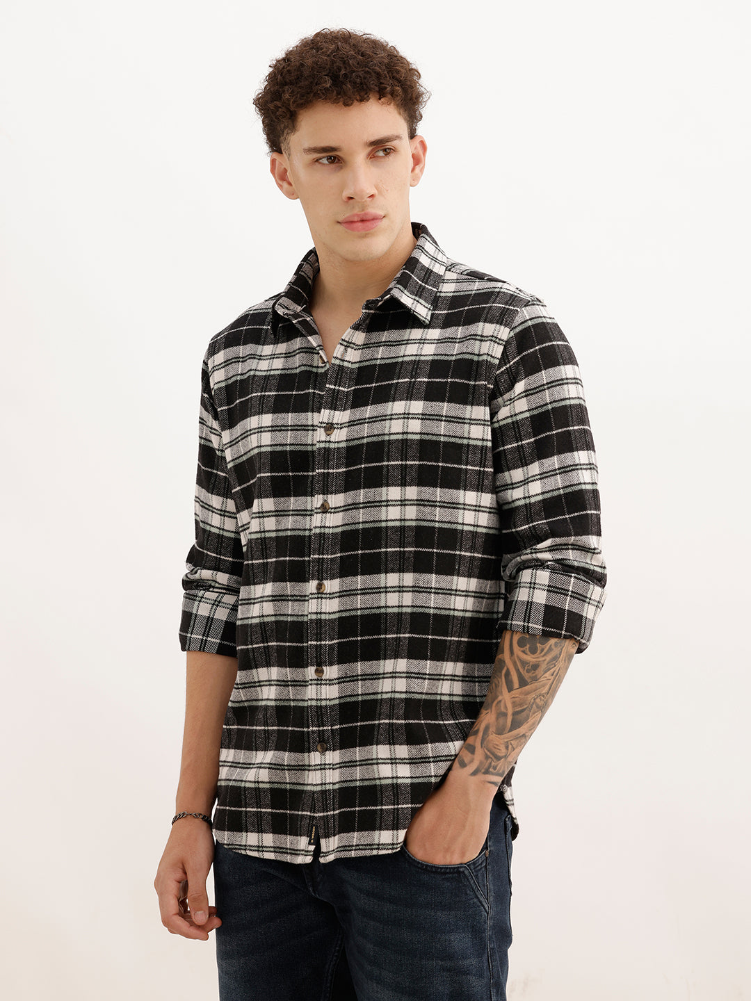 Slim Fit Full Sleeve Checkered Shirt | Black | WSH02FSSL0332S