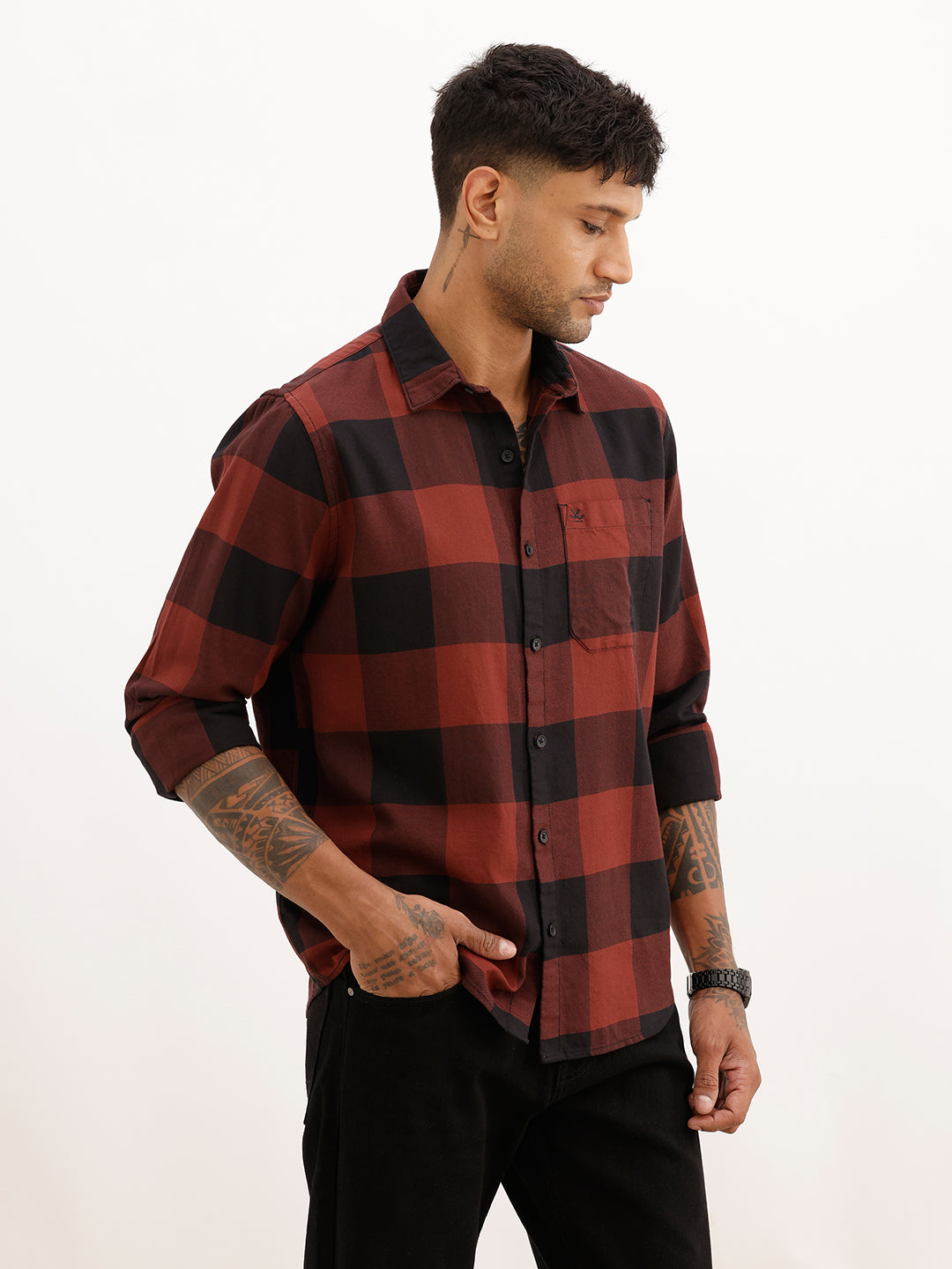 Regular Fit Checkered Shirt | Brown