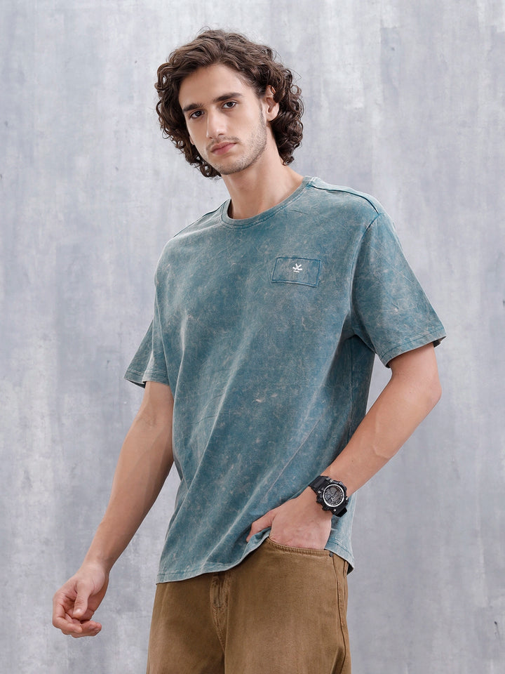 Washed Oversized Fit Tee With Logo Embroidery Patch | Green