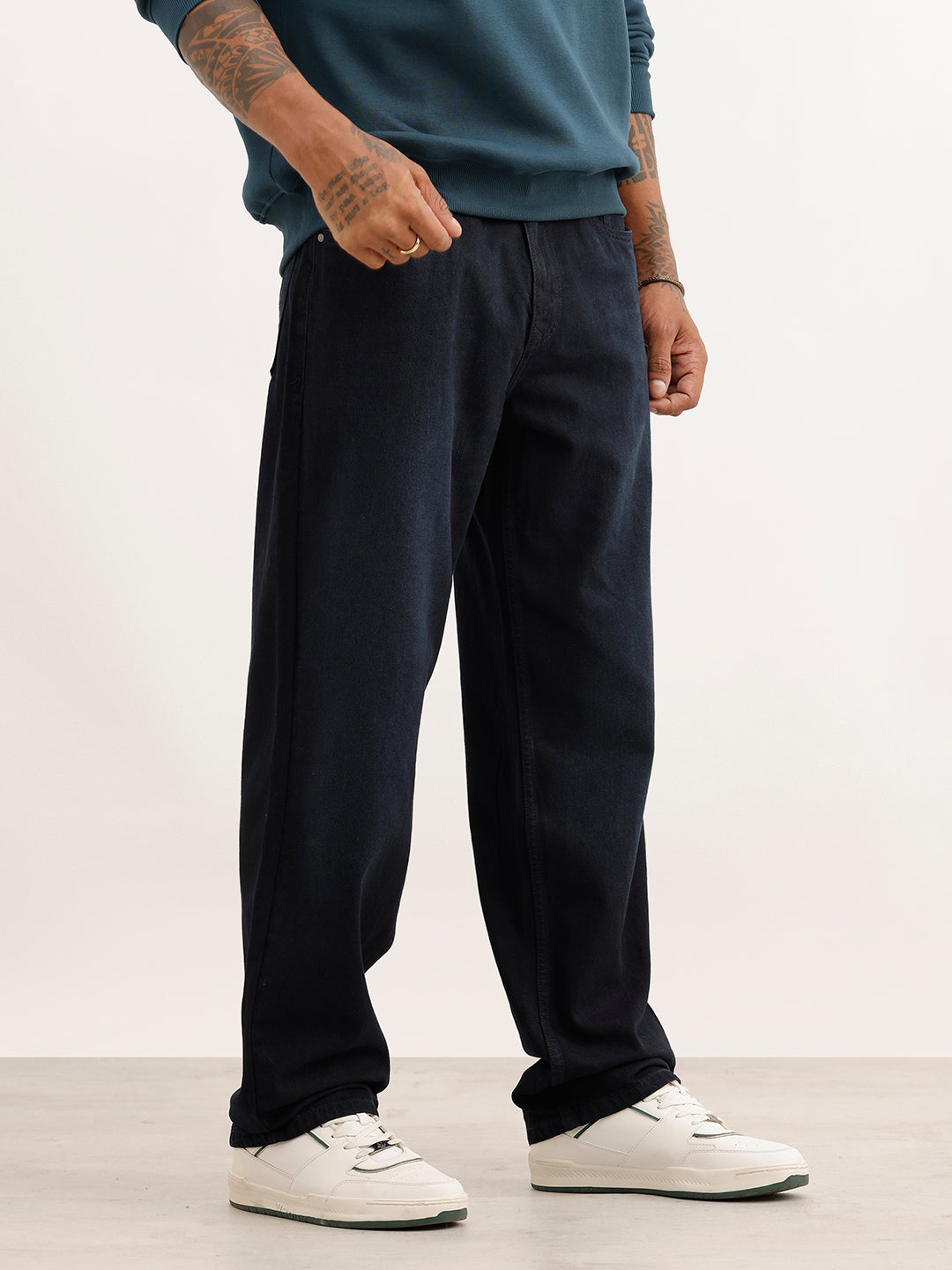 Solid Loose Fit Denim Jeans | Dark Blue