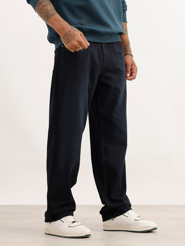 Solid Loose Fit Denim Jeans | Dark Blue