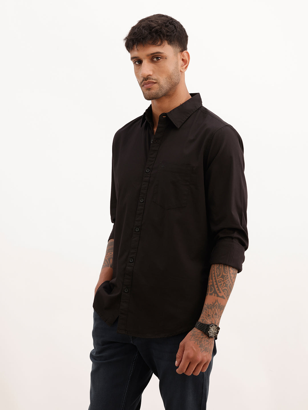 Regular Fit Solid Full Sleeve Shirt | Black | WVSH2567F