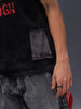 Acid Wash Crew Neck Tee With Chest Logo & Patch Graphic | Black