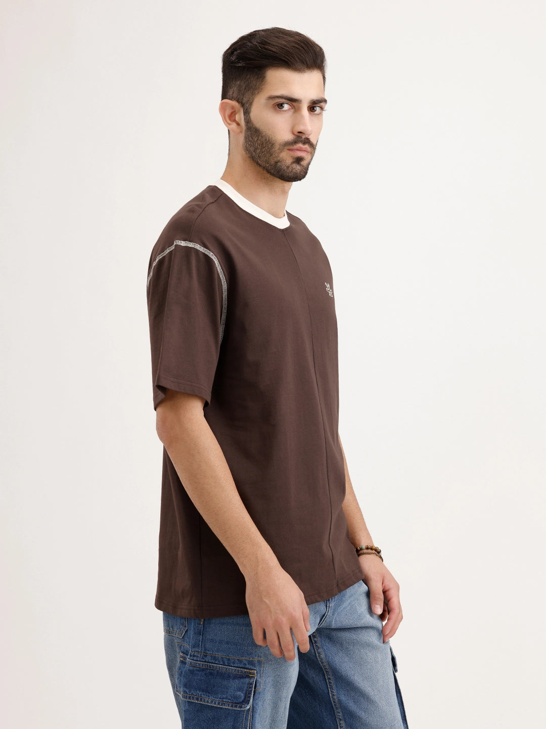 Oversized Fit Cut & Sew T-Shirt | Brown