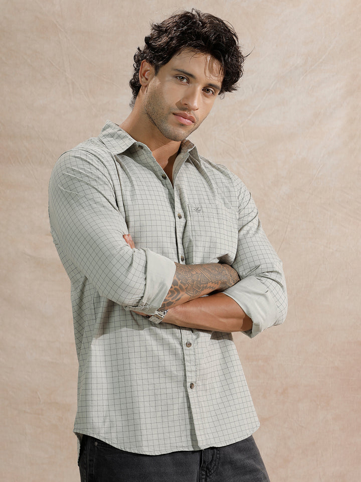 Micro Printed Checked Regular Fit Shirt | Grey