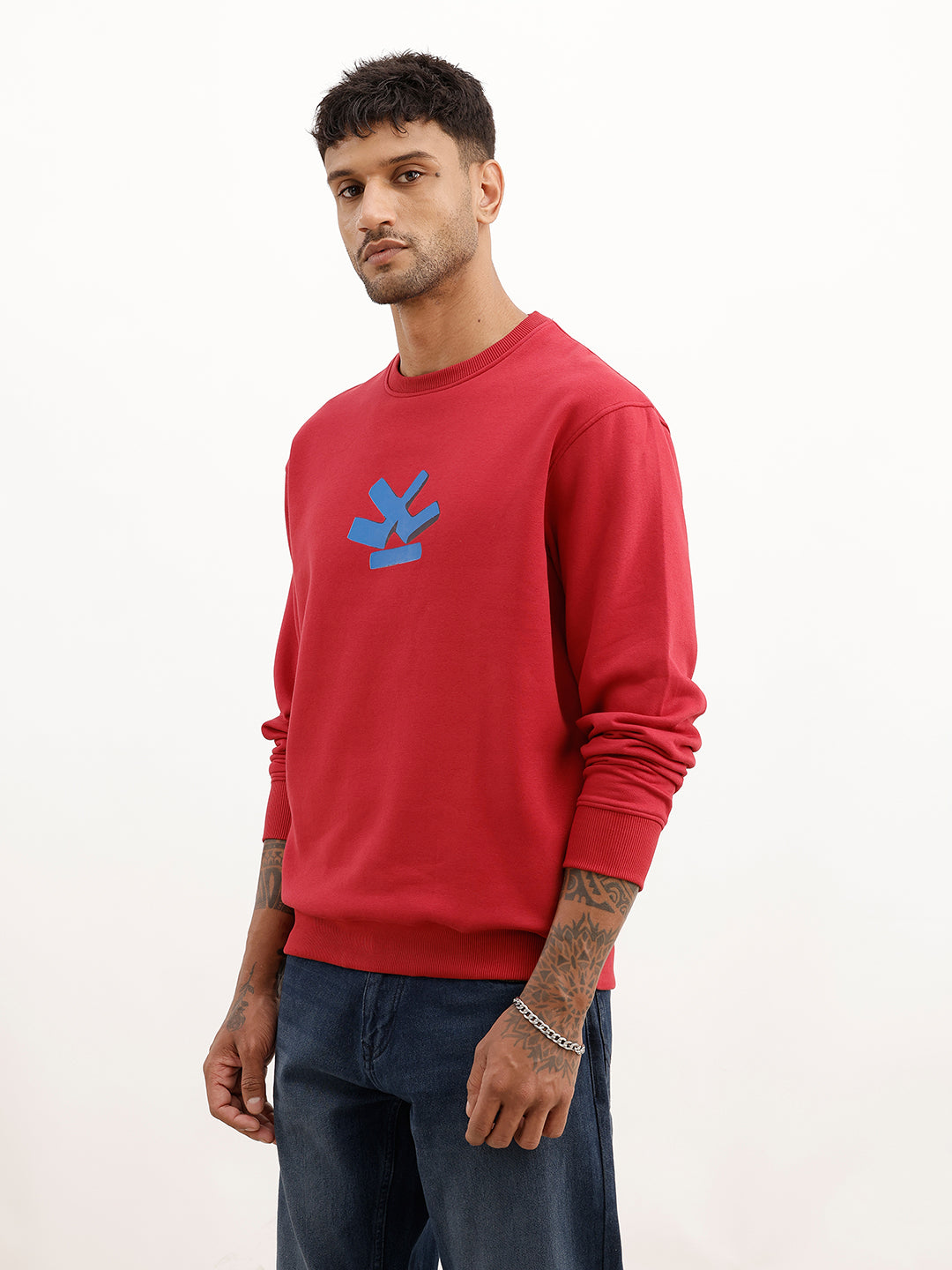 Comfort Fit Placement Printed Sweatshirt | Red