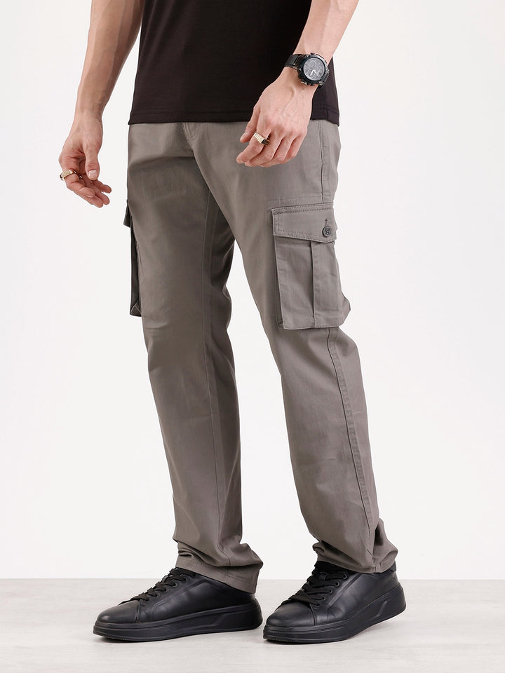 Solid Straight Fit Cargo Trouser   |  Grey