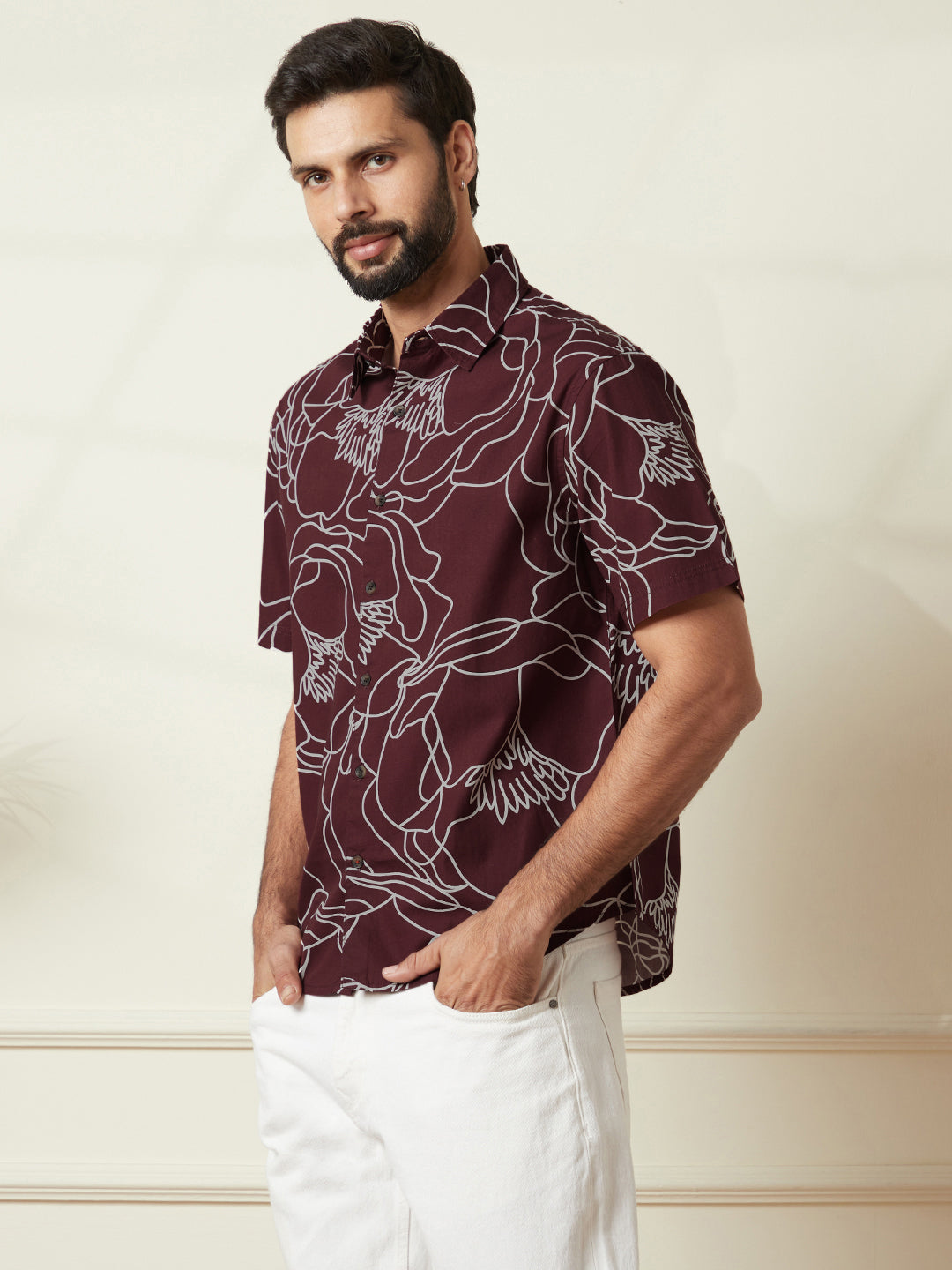 Abstract AOP Comfort Fit Shirt in Maroon