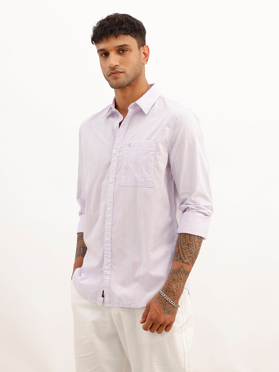 Striped Slim Fit Full Sleeve Shirt | Purple