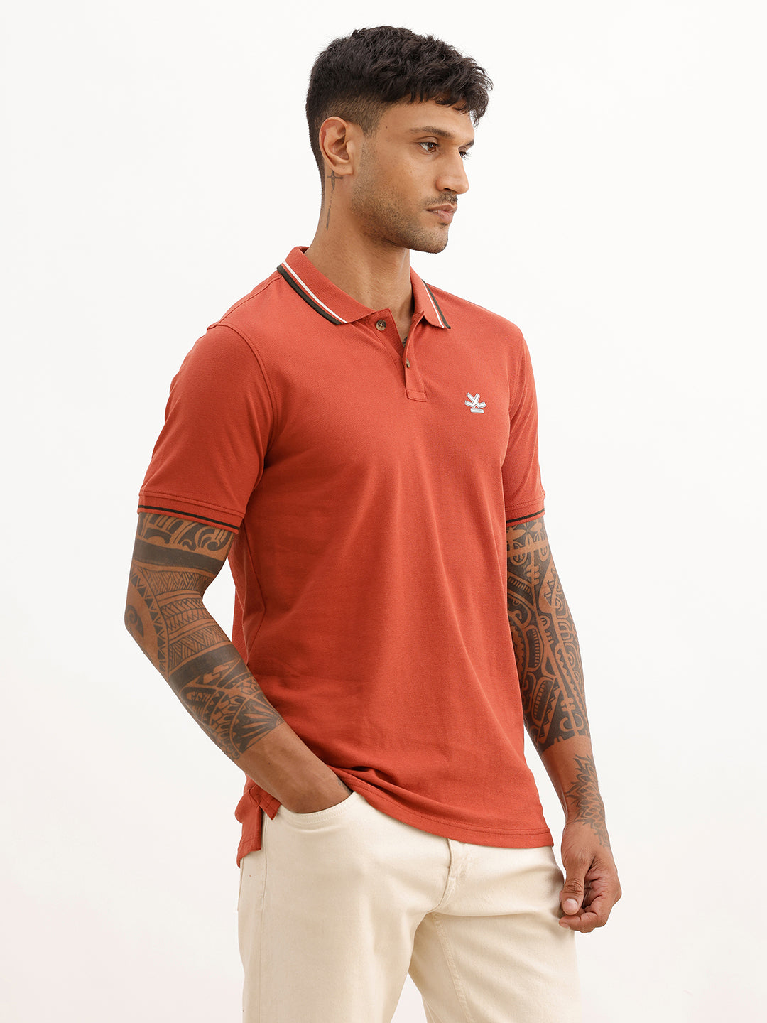 Solid Tipping Collar Polo T-Shirt | Rust | WWTS277F