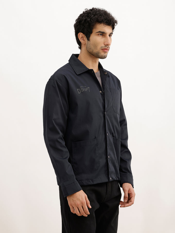 Comfort Fit Placement Printed Zipper Jacket | Blue