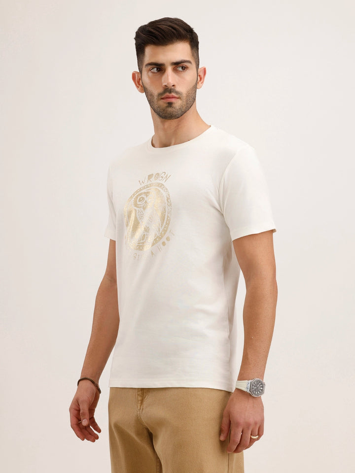 Slim Fit Placement Printed T-Shirt | Off White
