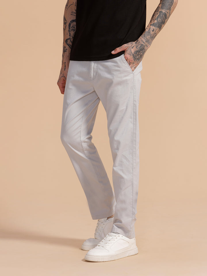Cotton Blend Chino Trouser | Light Grey