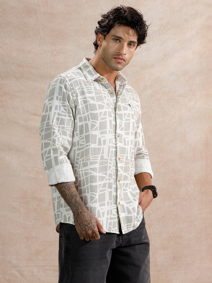 Textured AOP Regular Fit Shirt | Light Olive