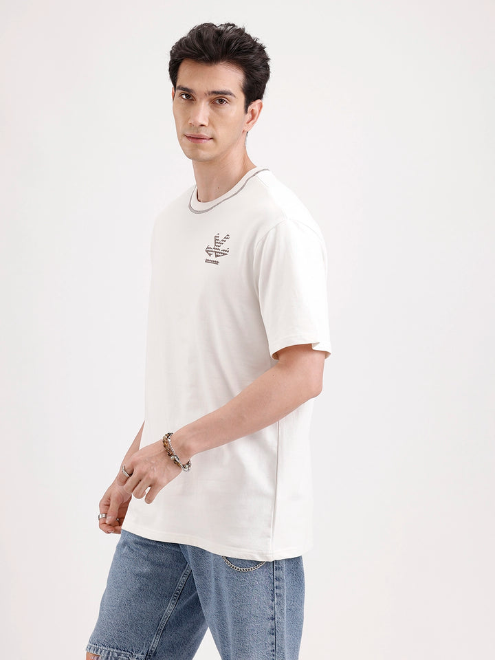 Classic Oversized Back Printed T-Shirt  | Beige