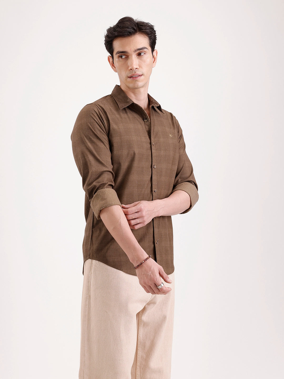 Classic Full Sleeve Checkered Shirt   |  Brown