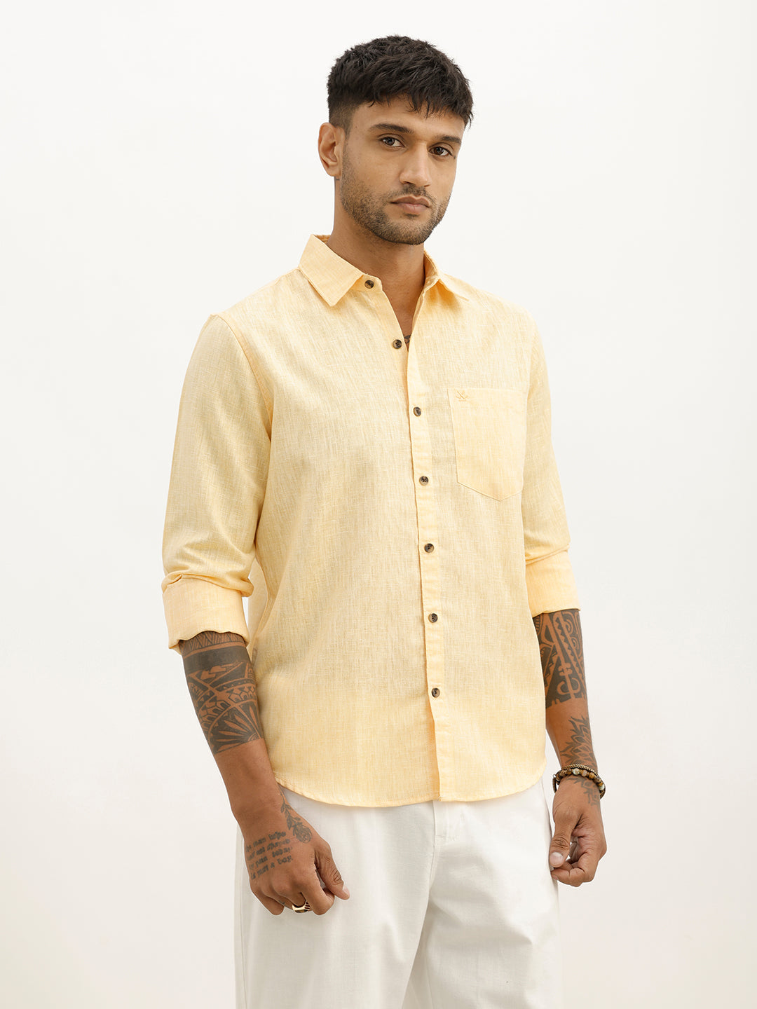Classic Regular Fit Full Sleeve Shirt | Yellow