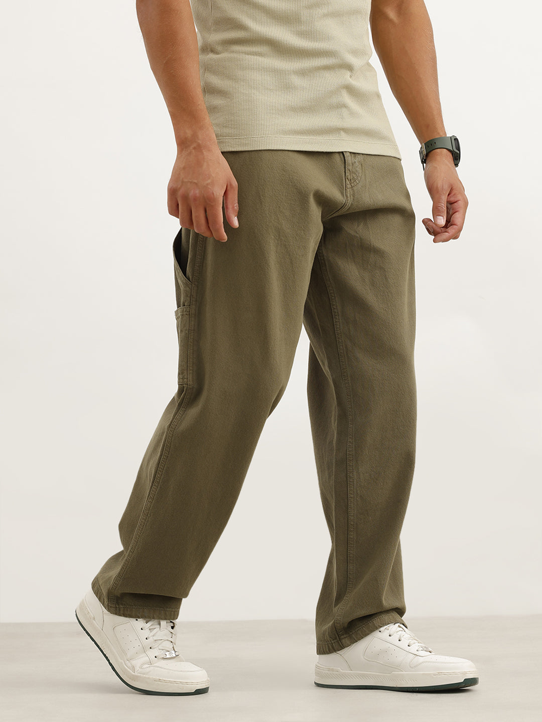 Solid Loose Fit Carpenter Denim | Olive