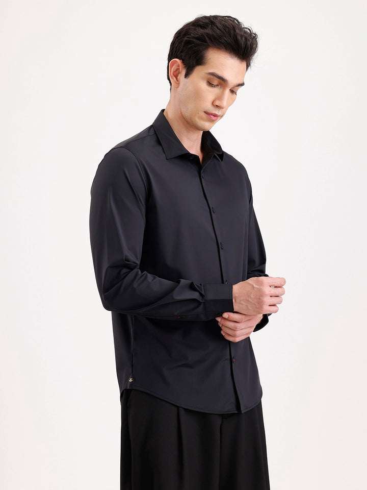 Solid Slim Fit Full Sleeve Shirt  | Black
