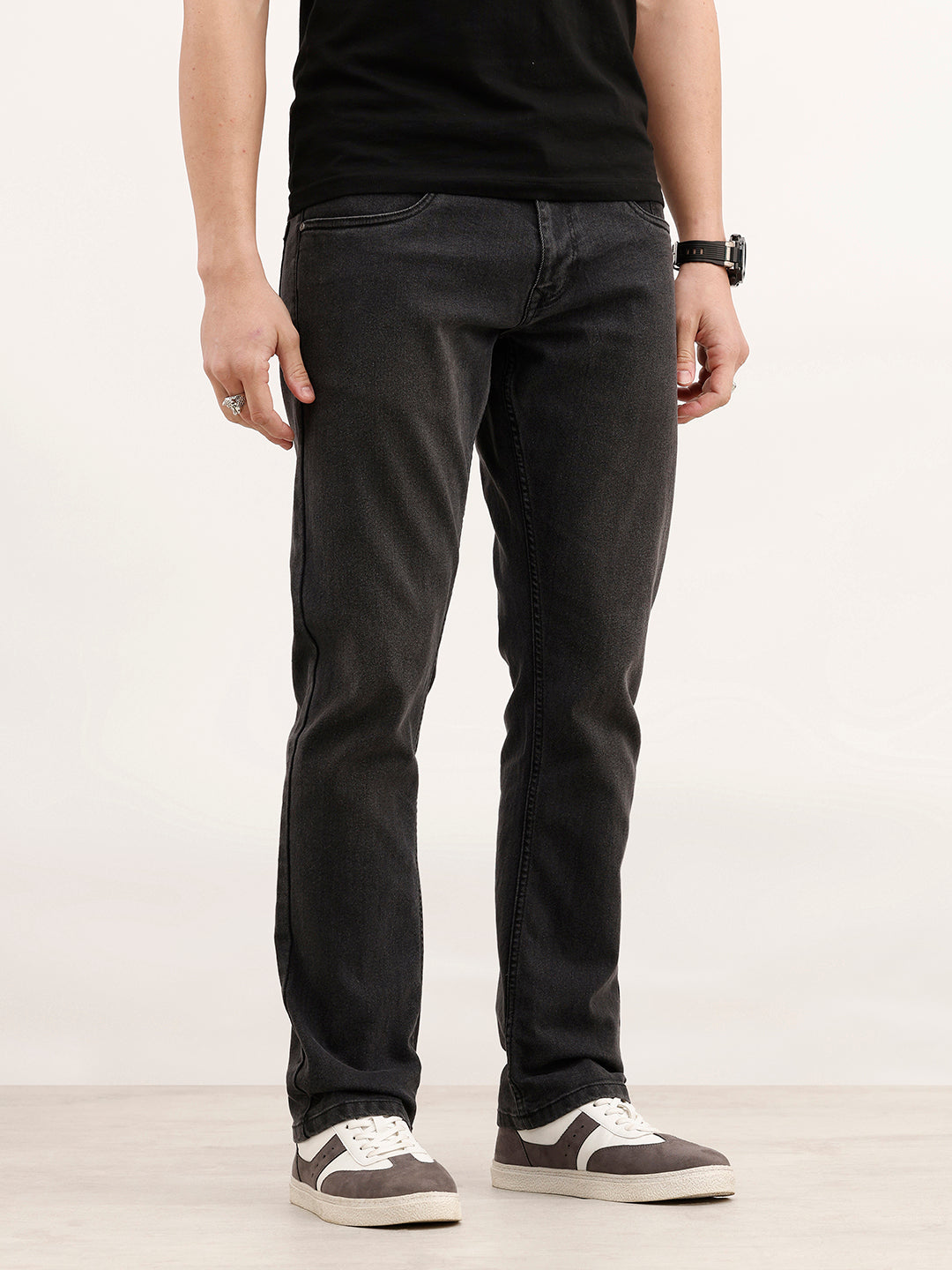 Solid Straight Fit Denim Jeans | Dark Grey