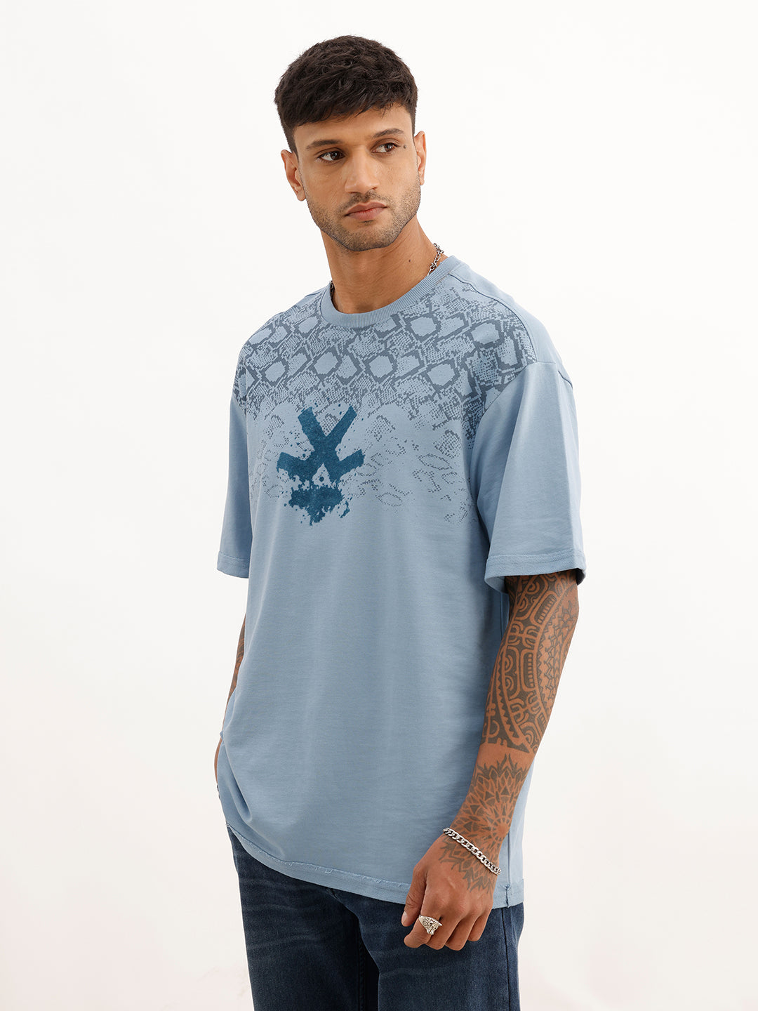Oversized Flock Printed T-Shirt | Blue
