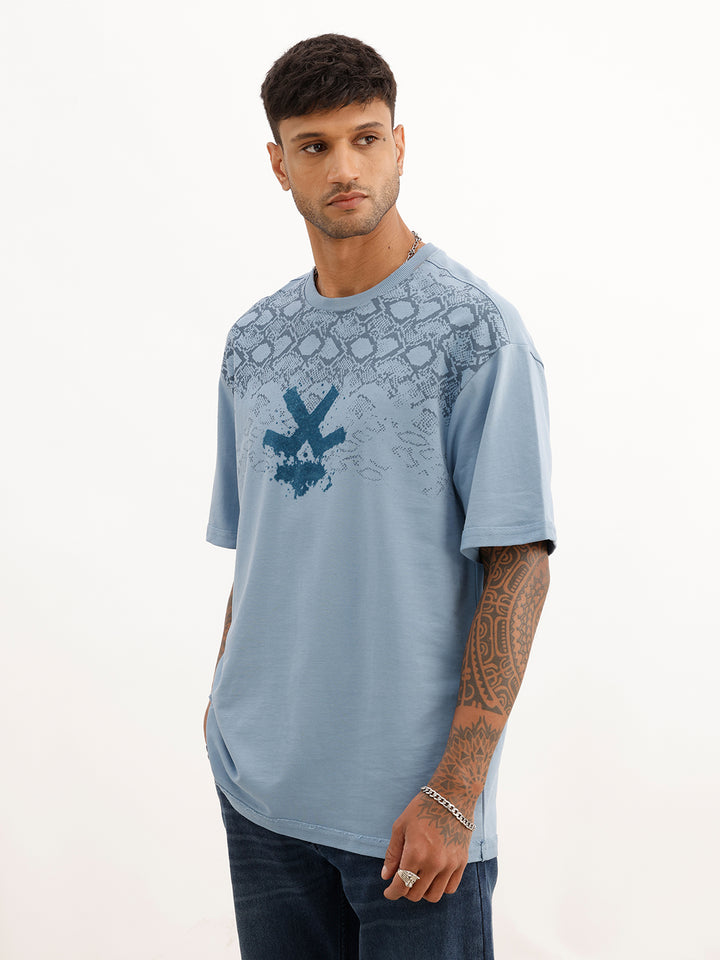 Oversized Flock Printed T-Shirt | Blue
