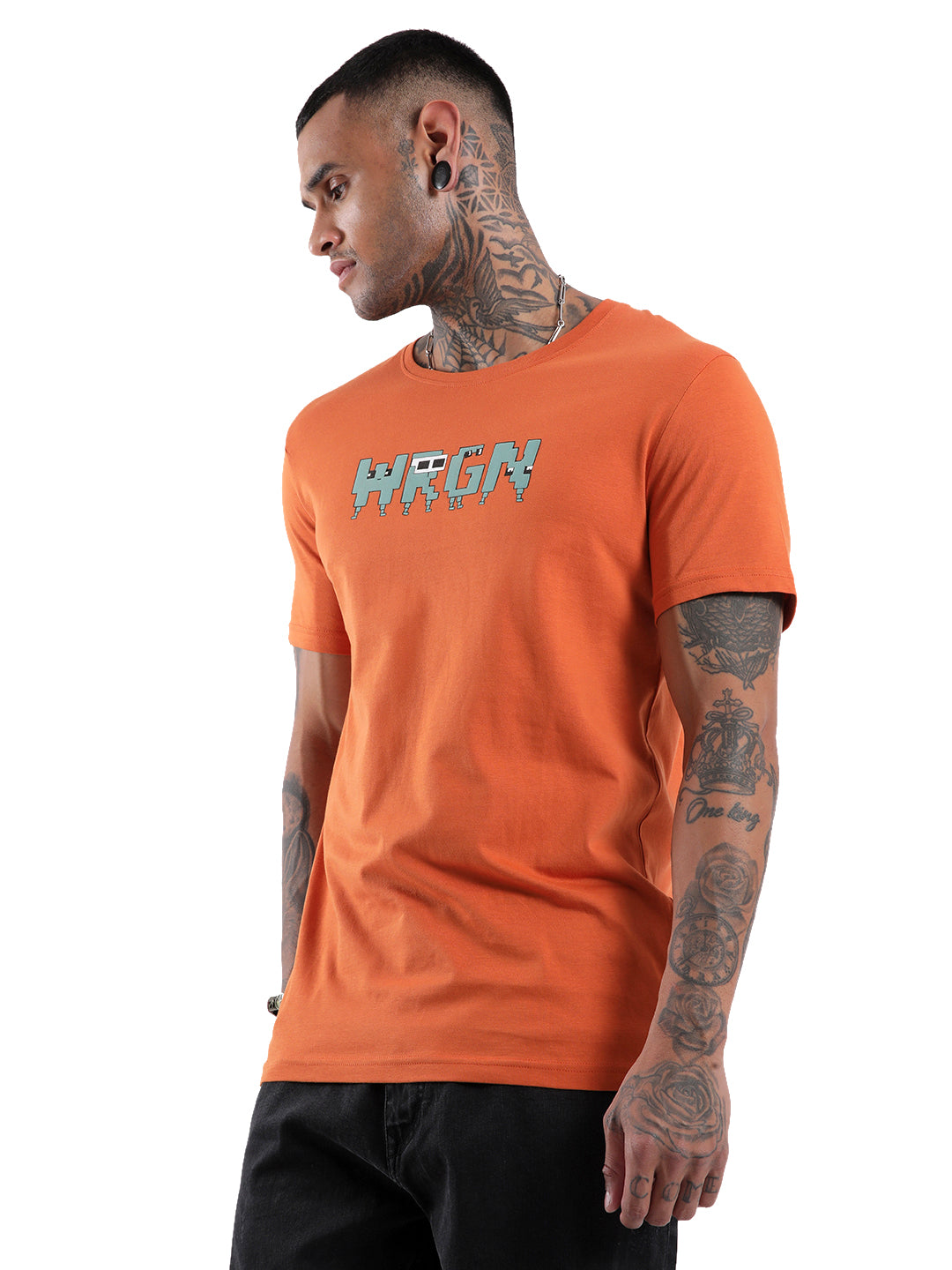 Wrogn Pixel Printed Rust T-Shirt