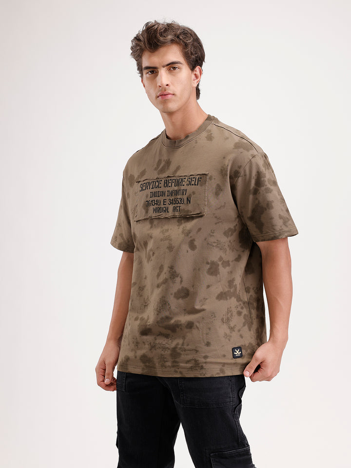 Washed effect tshirt with chest print | Olive