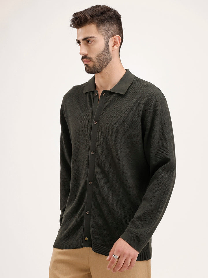 Slim Fit Flat Knit Shirt | Olive