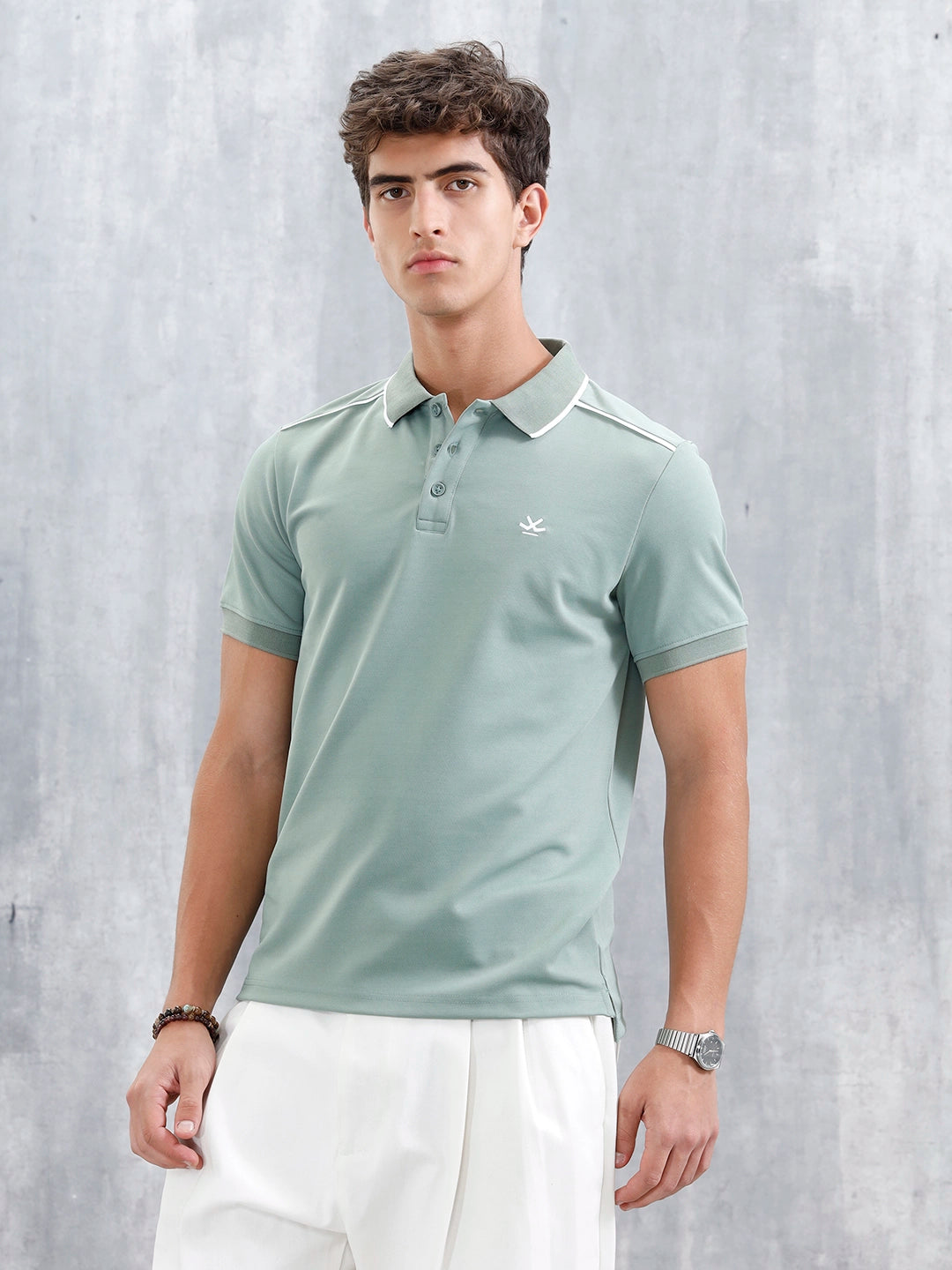 Polo T-Shirt With Contrast Trim Details | Green