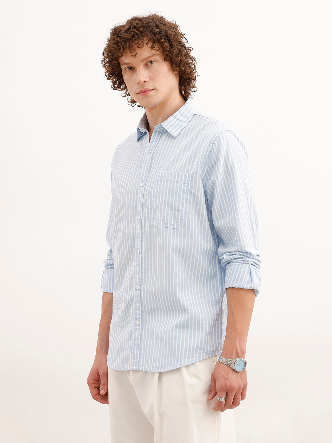 Classic Slim Fit Striped Shirt | Light Blue