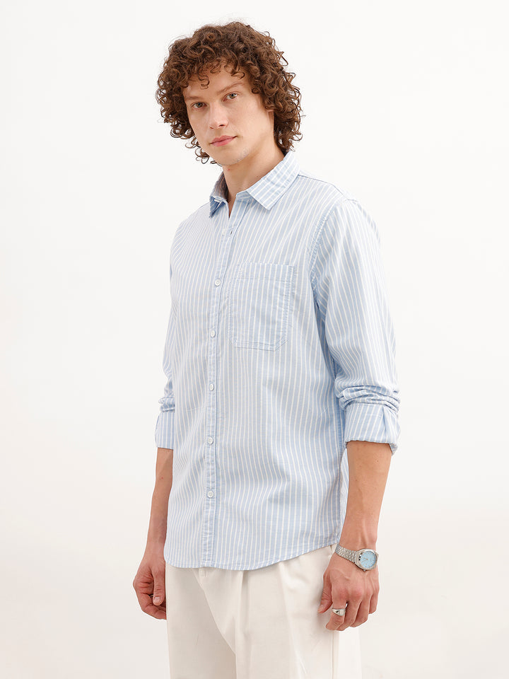 Classic Slim Fit Striped Shirt | Light Blue