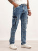 Classic Washed Straight Fit Denim Cargos | Blue