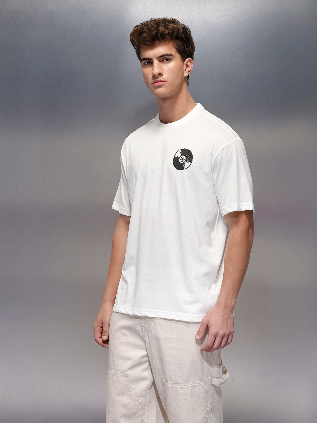 Casual Back Printed Oversized T-Shirt  | White