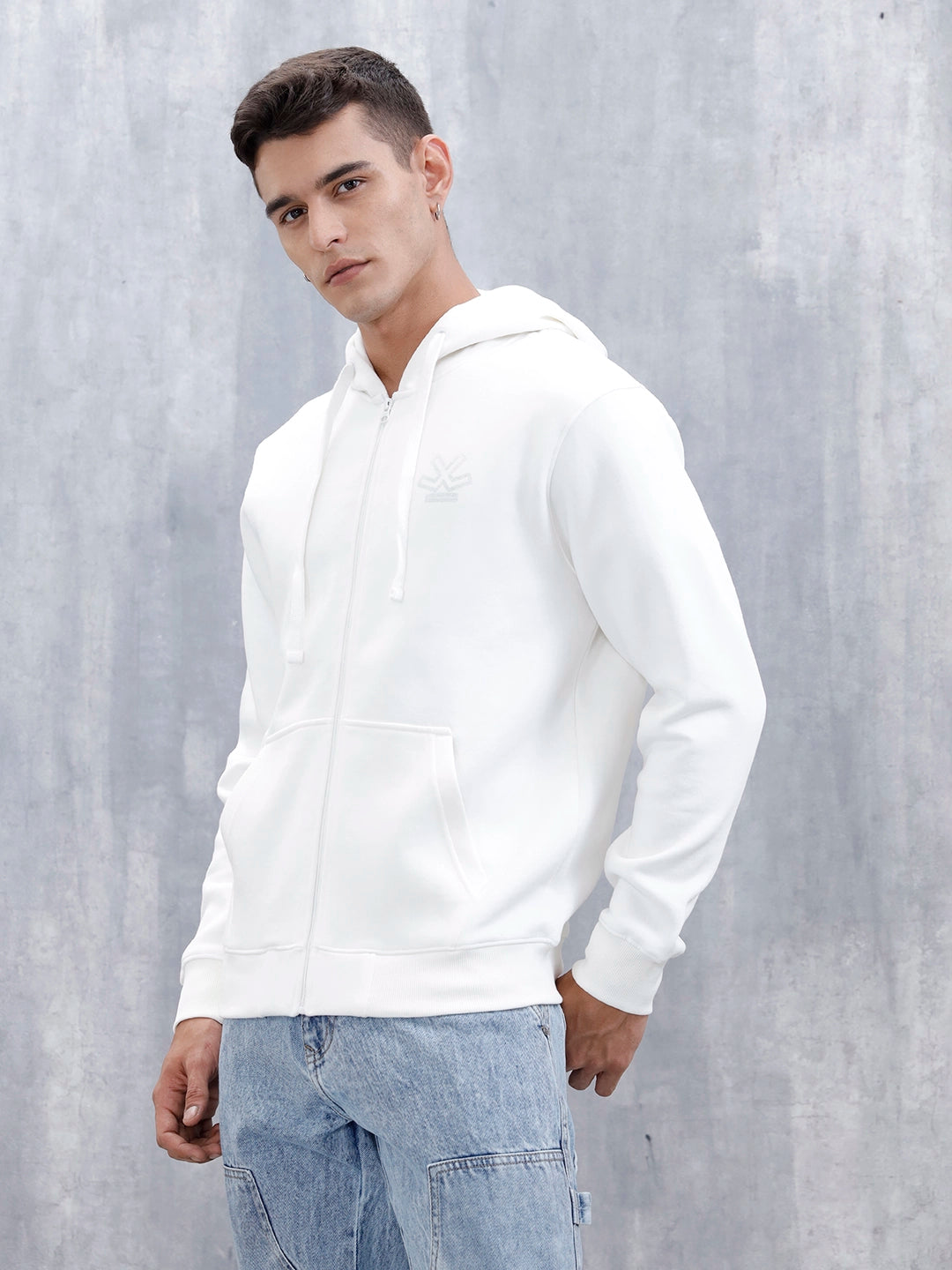 Men’s Solid Zip-Up Hoodie Sweatshirt | Snow White