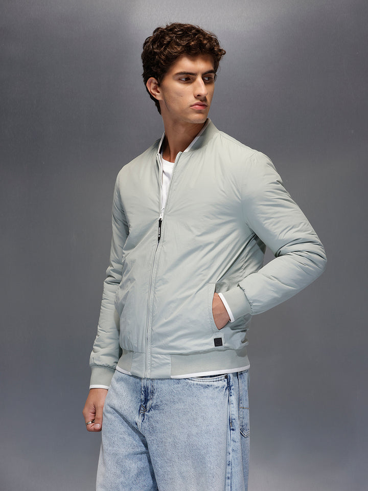 Men's Slim Fit Zip-up Nylon Jacket with Bottom Rib  |  Grey