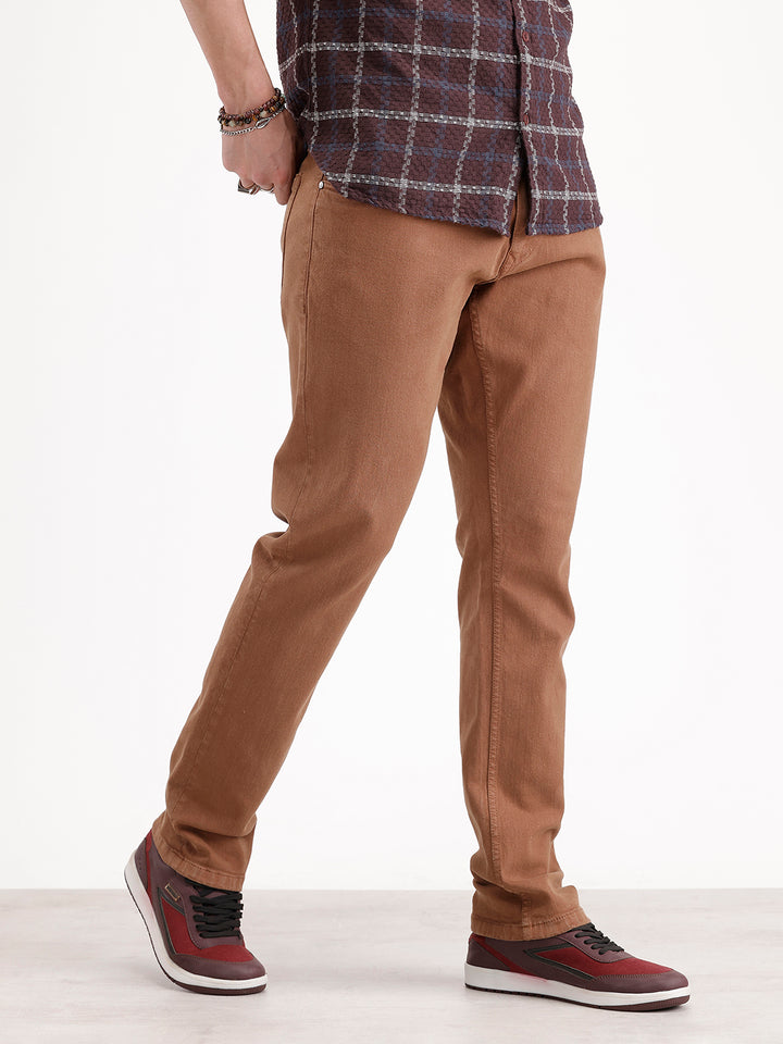 Solid Slim Fit Denim Jeans   |  Brown