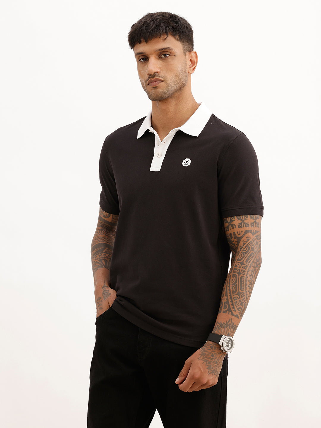 Solid Contrast Collar Polo T-Shirt | Beige | WWTS272F