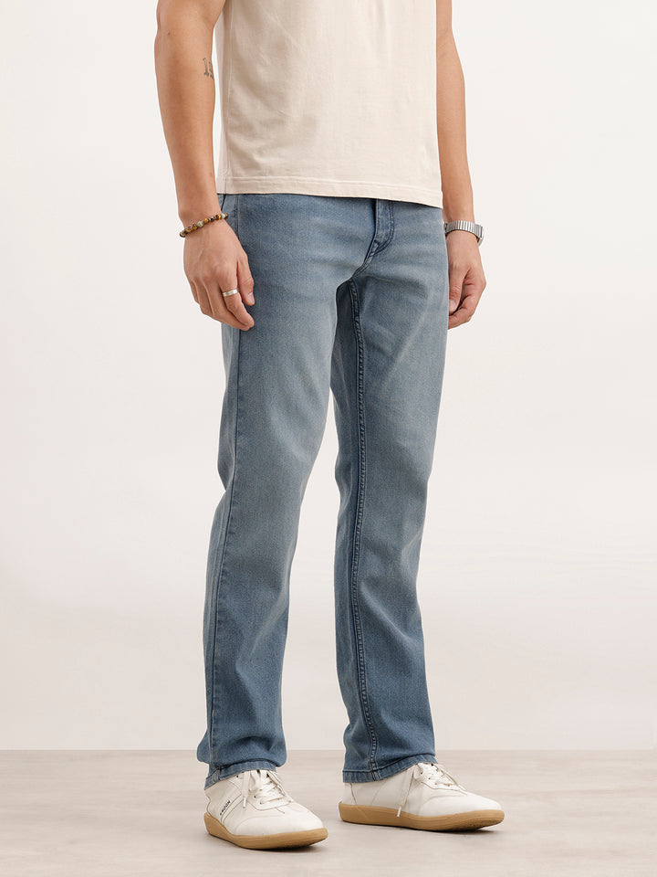 Straight Fit Faded Denim Jeans  | Light Blue