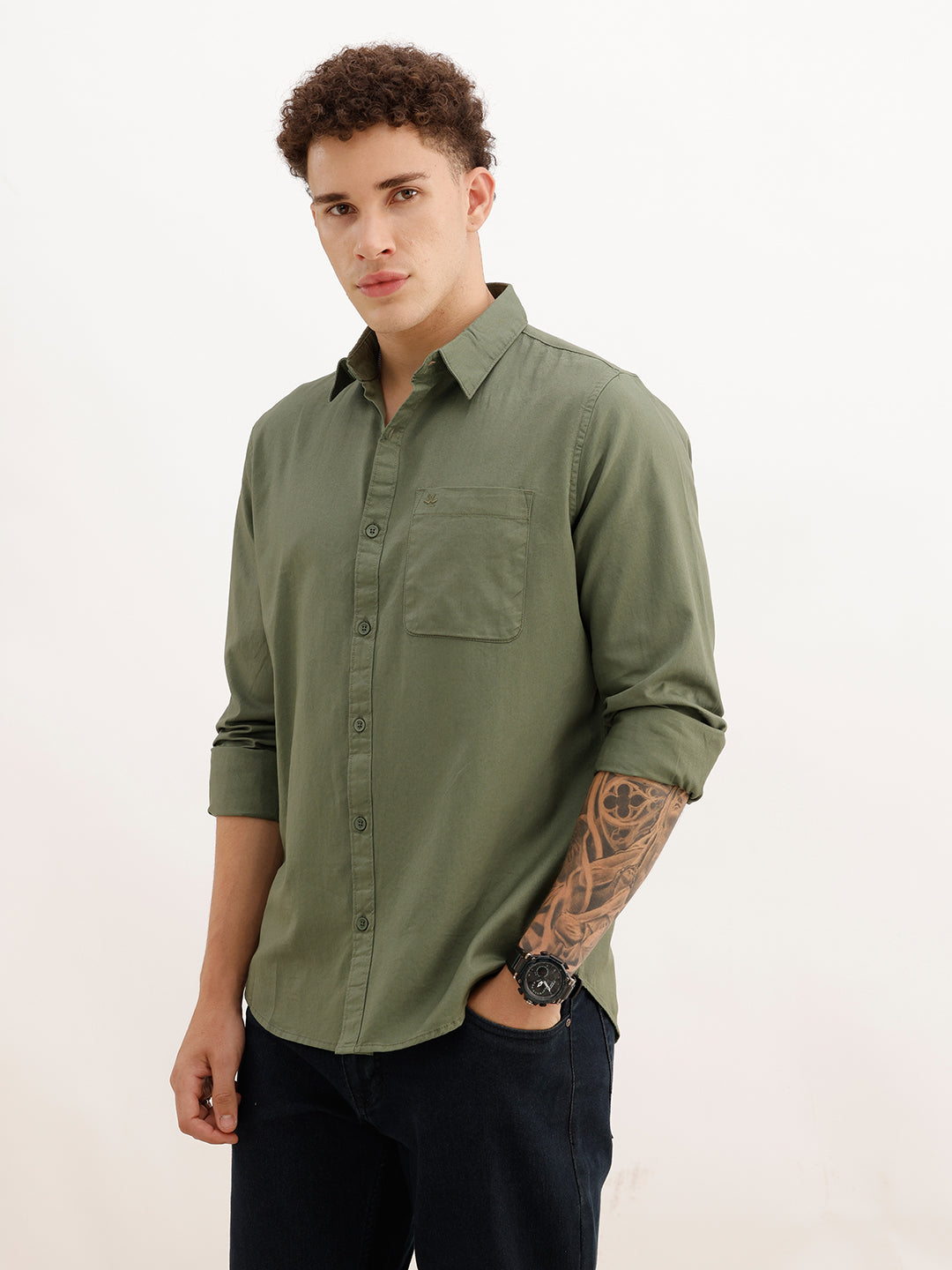 Solid Regular Fit Full Sleeve Shirt | Light Green | WWSH0855MAZ