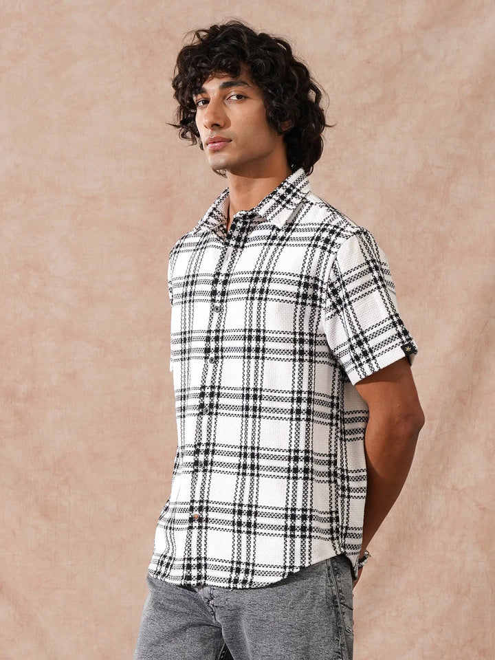 Textured Checks Comfort Fit Shirt | White