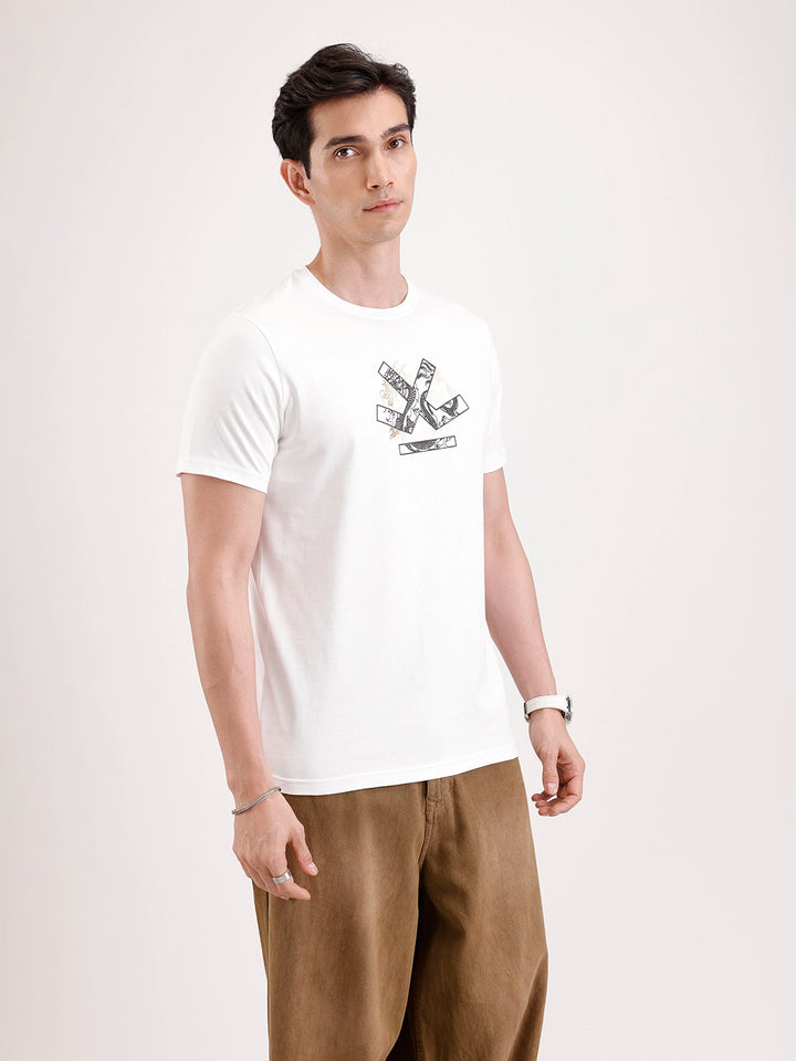 Classic Foil Printed T-Shirt  | Off White