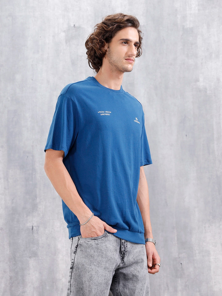 Oversized Crew Neck T-Shirt With Hd Print | Blue