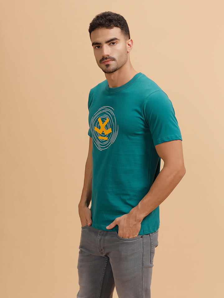 Spiral Motion Placement Printed T-Shirt | Teal