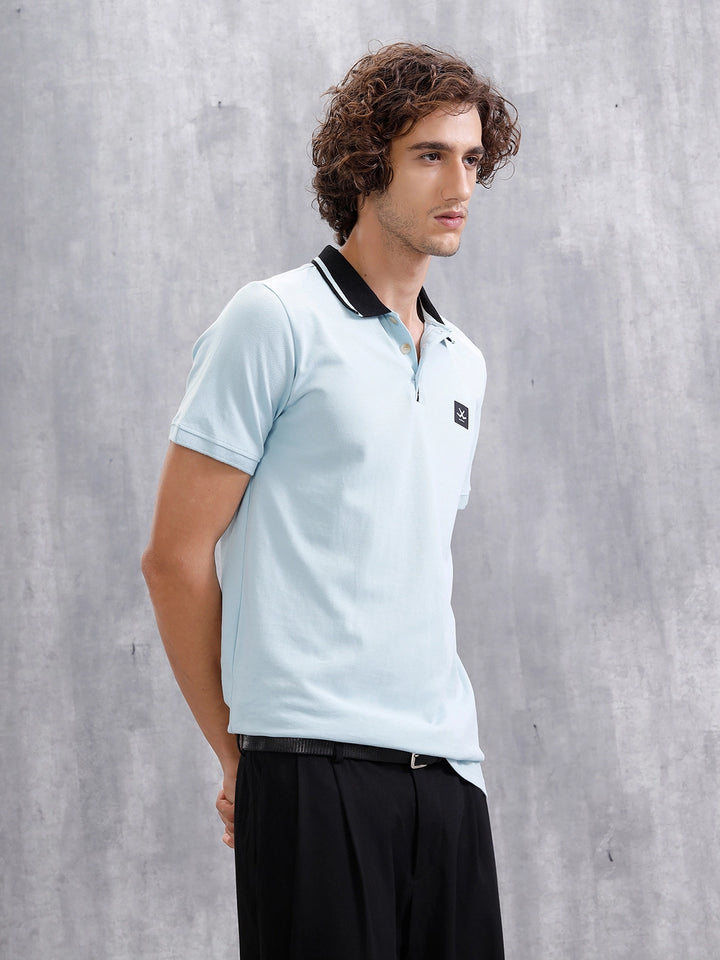 Contrast Collar Tipping Polo T-Shirt | Light Blue