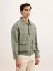 Oversized Zipper Denim Jacket | Olive