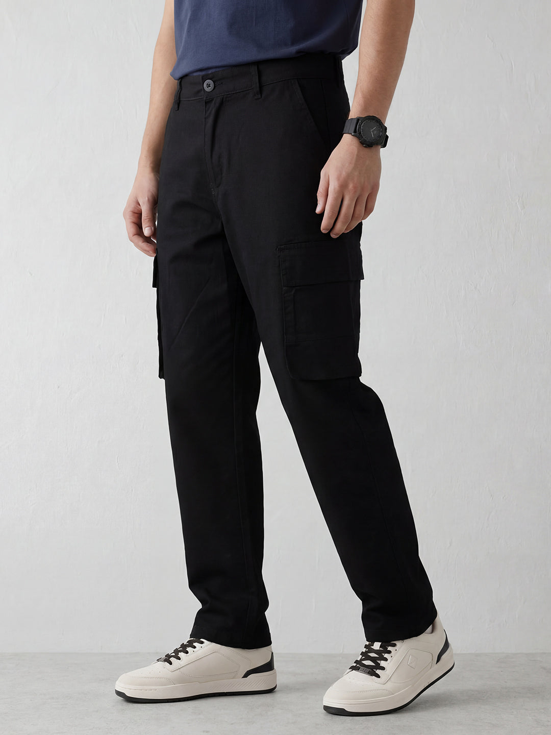 Men's casual cargo loose fit trousers | Black